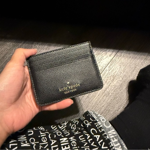 kate spade Accessories - kate spade Black Leather Card Holder with Gold Logo